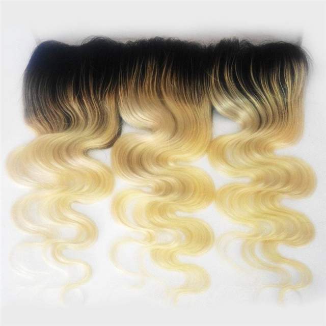 Ombre 13X4 Lace Frontal 1b/613# Ombre Blonde Hand Made Ear to Ear Body Wave Lace Frontal Hair Extension Bleached Knots with Baby Hair