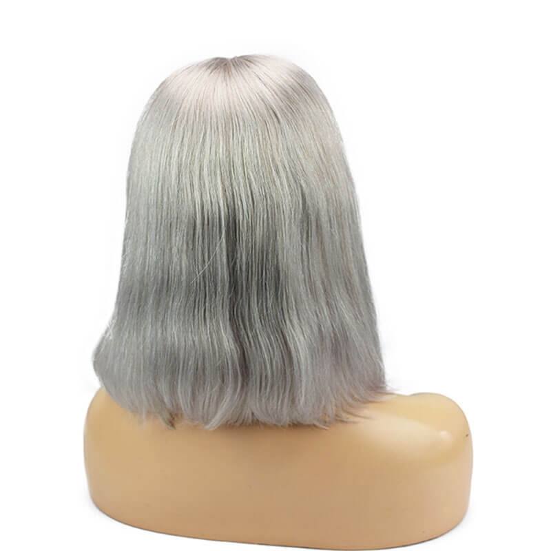 Silver Grey Short Real Human Hair Deep Part Bob Lace Front Wigs For Sale