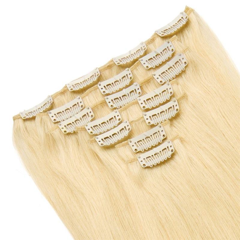 Virgin Hair Light Blonde Color 7 pcs Clip in Extension Peruvian 70g Silky Straight