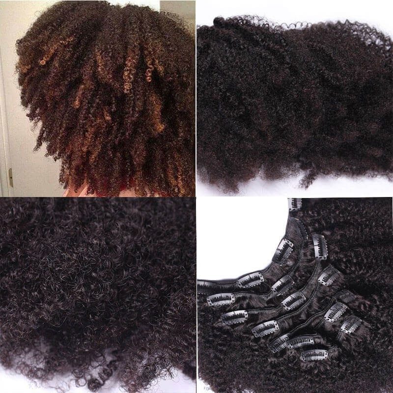 Kinky Curly Clip in Human Hair Extensions Natural Brazilian Human Hair Full Head