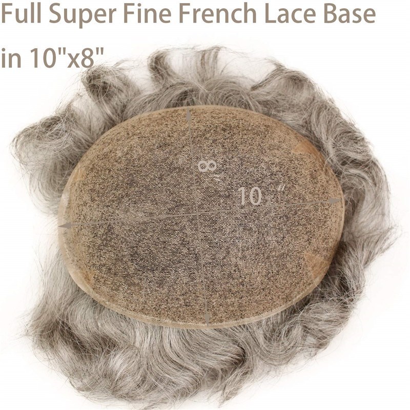 Grey Hairpiece 20% Black Human Hair 80% Grey French Lace FreeStyle 8X10 Toupee For Men