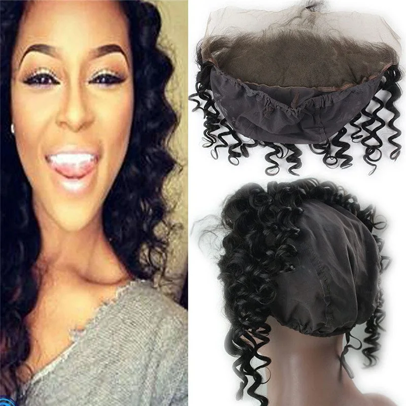 13x4 Loose Curly Lace Frontal With Stretch Cap For Making Wigs Black Color Virgin Brazilian Hair