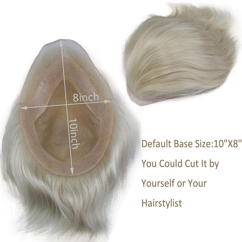 100% European Virgin Men's Toupee Replacement System For Thinning Hair On Top,#60 Platinum Blonde Color 8X10