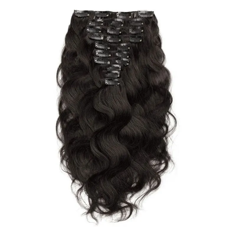 Black Body Wave 120g 10pcs Clip in Extension Human Hair Dark Brown 4#