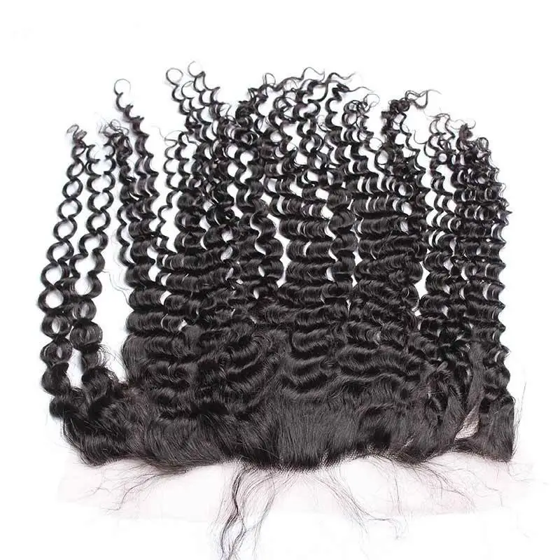 Kinky Curly Indian Remy Hair Lace Frontal Closure 13x4 inchs Natural color