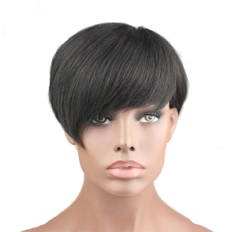 Eseewigs Best Short Human Hair Wigs With Bangs Virgin Brazilian Glueless Human Hair Wig For Black Women 1B