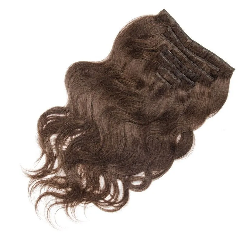 Natural Black 70g 7pcs Clip in Hair Extension Body Wave 4# Dark Brown