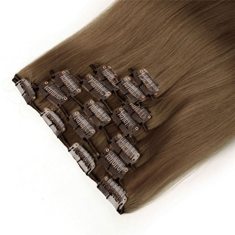 Brown 70g Clip in Brazilian Hair Extensions for Sale Red Straight 7pcs Human Hair