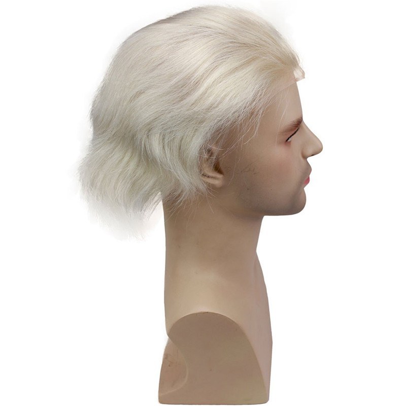 100% European Virgin Men's Toupee Replacement System For Thinning Hair On Top,#60 Platinum Blonde Color 8X10