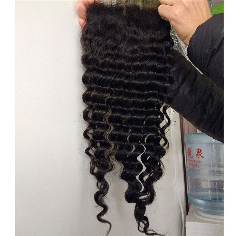 Virgin Brazilian Deep Wave 5X5 Closure 100 Human Hair Free MIiddle 3 Part Deep Wave Swiss Lace Closure Bleached Knots