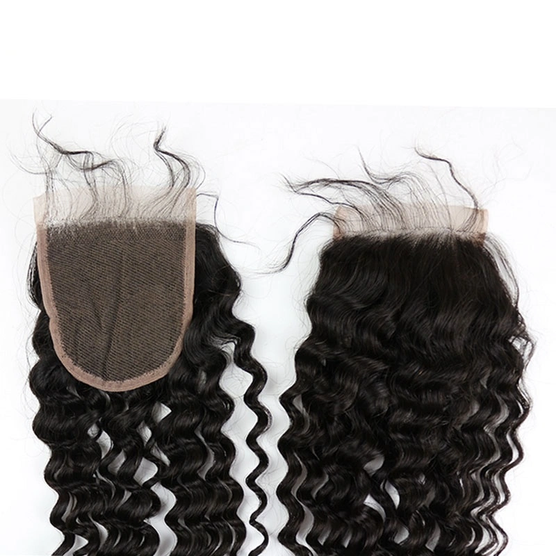 100 Human Hair Virgin Brazilian Lace Closure Deep Curly 4*4  Inch Natural Color Density 120% In Stock