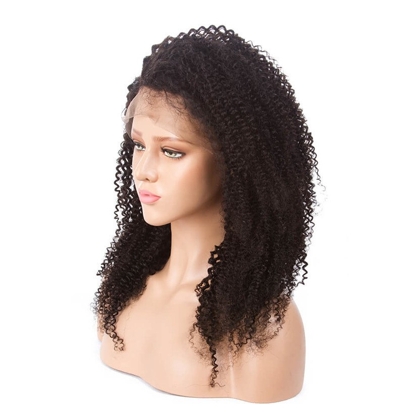 300% Density Kinky Curly Pre-Plucked  Wigs Malaysian Virgin Hair Lace Front Wigs Natural Hair Line