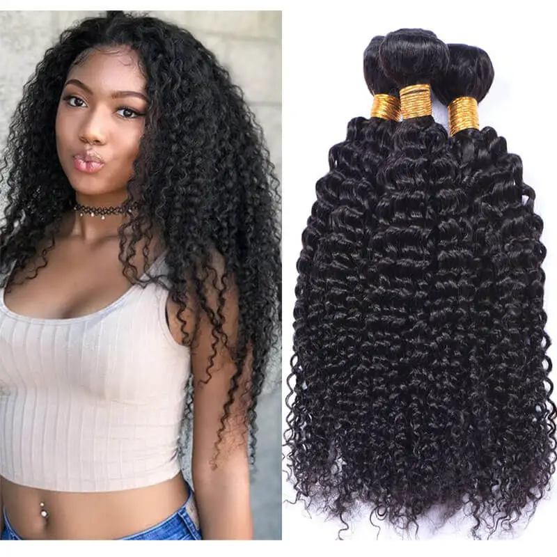 Kinky Curly Hair Bundles Remy Human Hair Extensions Nature Color Weft Kinky Curly Weave 3Pcs