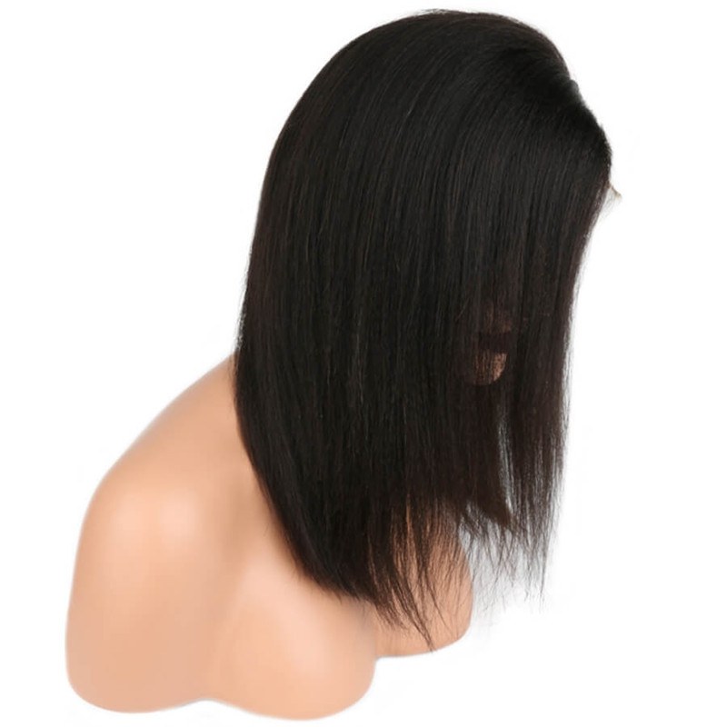 Yaki Straight Wig Short Human Hair Bob Lace Front Wigs Black Women Brazilian Remy Lace Wigs Pre Plucked Bleacked Knots