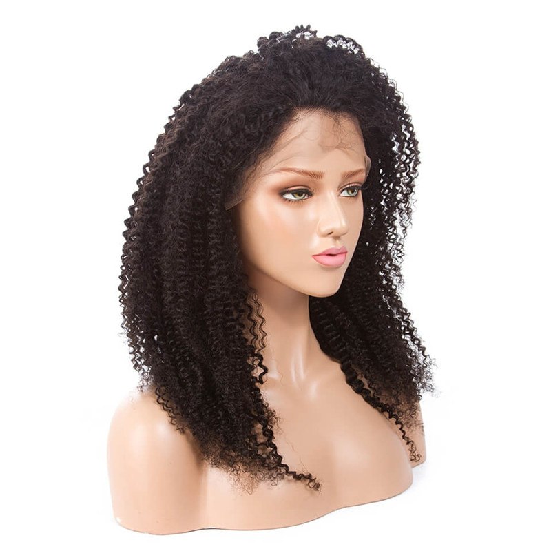 300% Density Kinky Curly Pre-Plucked  Wigs Malaysian Virgin Hair Lace Front Wigs Natural Hair Line