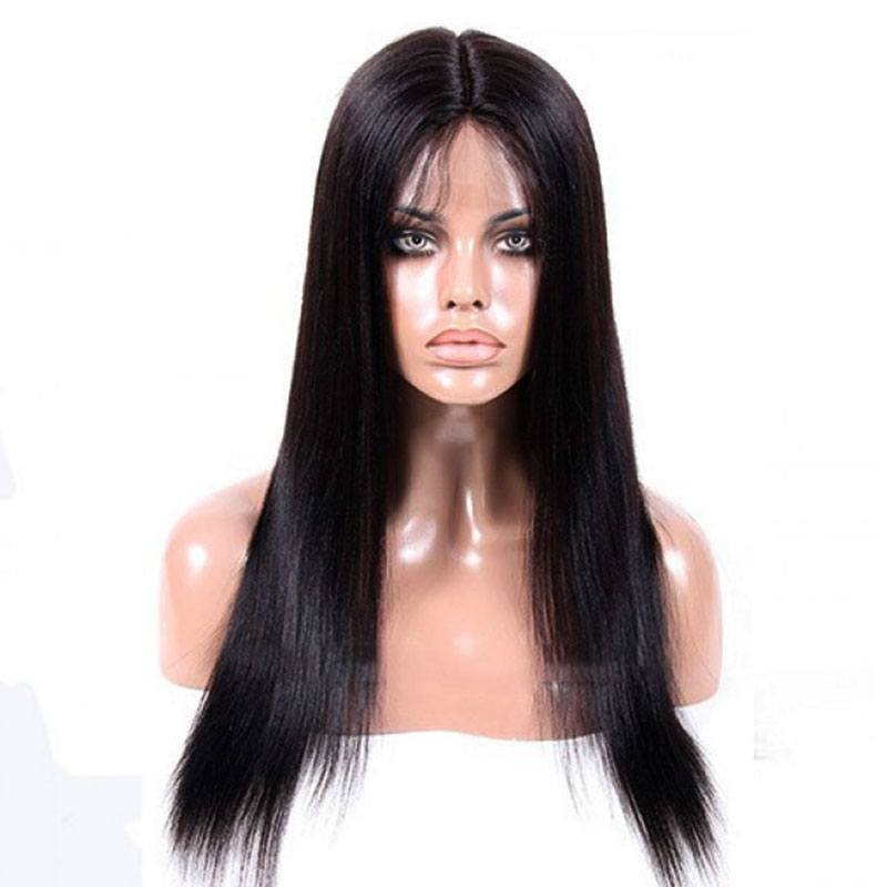 Beauty Light Yaki Straight Full Lace Wig Black Hair 100 Human Hair Wigs Bleached Knots for Women