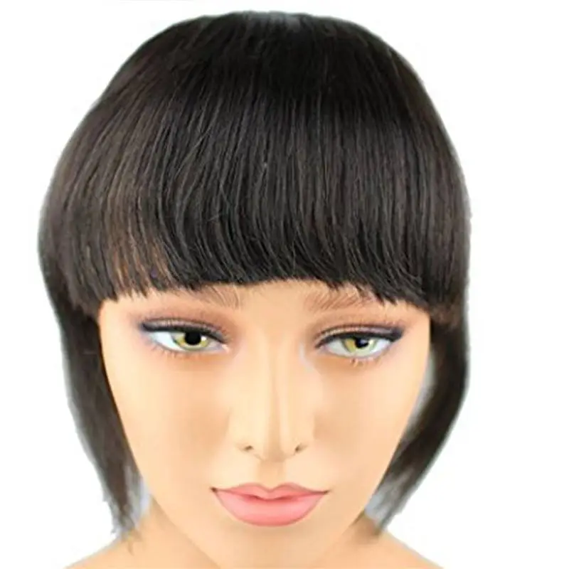 Brazilian Human Hair Clip-in Hair Bang Full Fringe Short Straight Hair Extension for women Natural Color 6-8inch