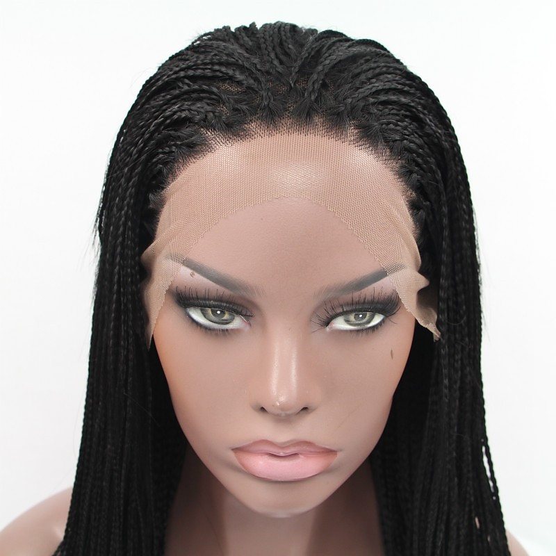 African Braids Full Lace Wig Cornrows Braiding Asymmetrical Rihanna style Brazilian Hair Black Wig 180% Density Soft Women Natural Hairline