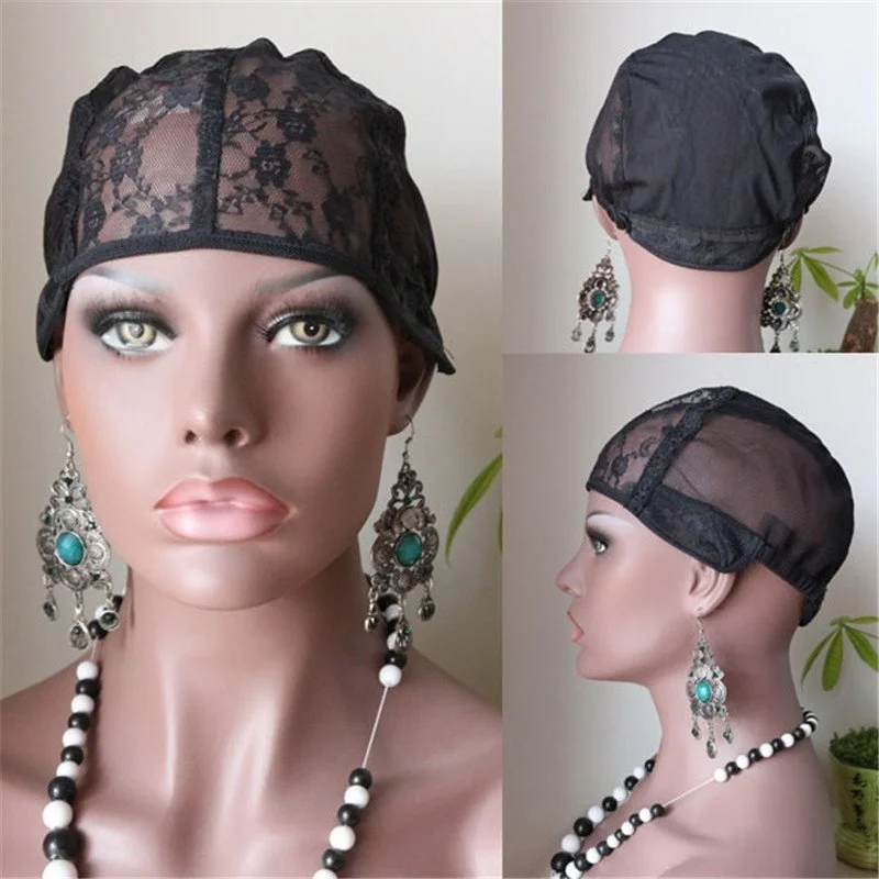 Glueless Lace Wig Caps For Making Wigs Stretch Lace With Adjustable Straps Back Weaving Cap Black Color