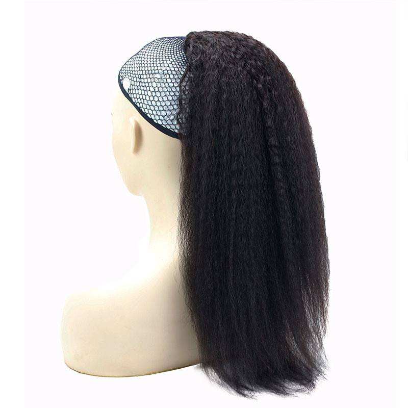 Kinky Straight Human Hair Ponytail Extensions Clip In Brazilian Remy Hair Bun Drawstring Natural Color 22" for Women