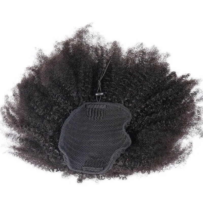 Natural Black Remy Hair Afro Kinky Curly Ponytail For Women Clip In Ponytails Human Hair