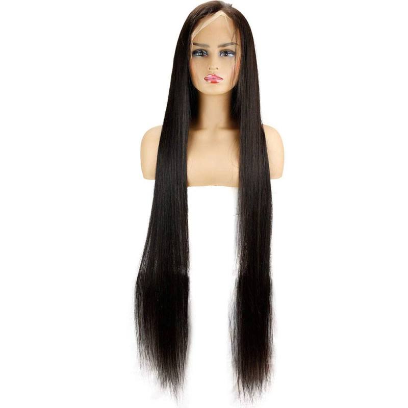 28-40inch Long Hair Brazilian Virgin Human Hair Full Lace Wigs with Baby Hair Silk Straight Natural Black Color for Black Women