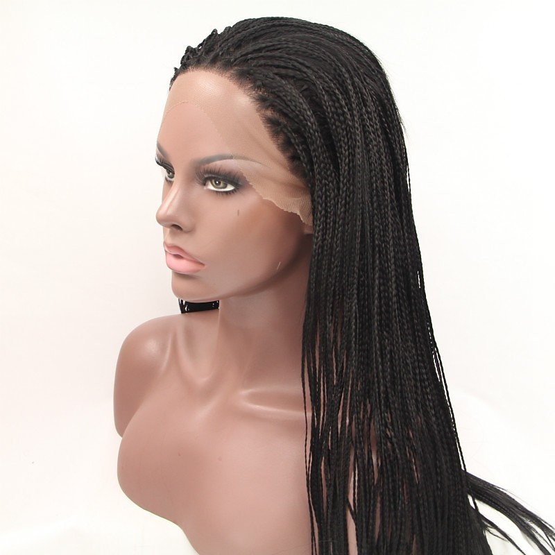 African Braids Full Lace Wig Cornrows Braiding Asymmetrical Rihanna style Brazilian Hair Black Wig 180% Density Soft Women Natural Hairline