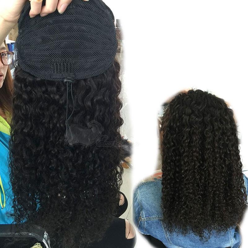 Ponytail Wrap Hair Extension Natural Black Hair Clip In ponytail 7A Brazilian Virgin Hair water wave