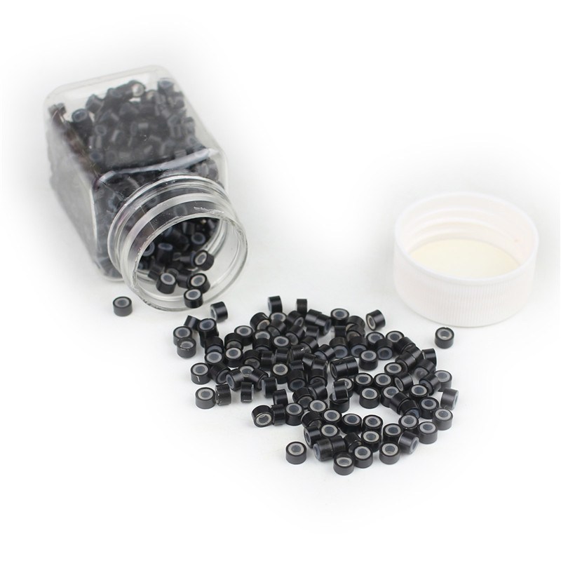 1000 Pcs Black Silver Material 5mm Silicone Lined Micro Rings Links Beads Linkies For I Tip Hair Extensions