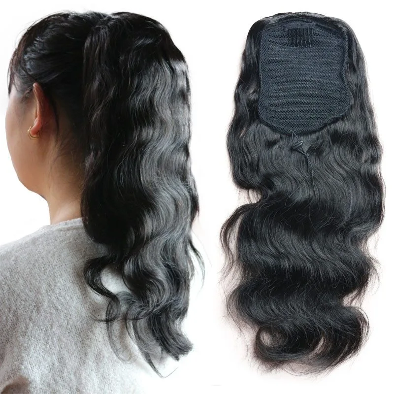 Ponytail Wrap Hair Extension Natural Black Hair Clip In ponytail  7A Brazilian Virgin Hair Long Body Wave