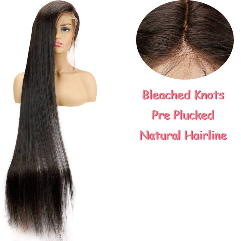 28-40inch Long Hair Brazilian Virgin Human Hair Full Lace Wigs with Baby Hair Silk Straight Natural Black Color for Black Women