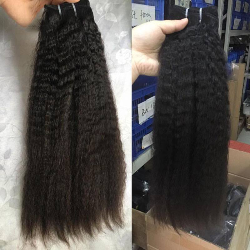 Kinky Straight Virgin Human Hair Mongolian Kinky Straight Human Hair Weave Bundles 8"-40" In Stock