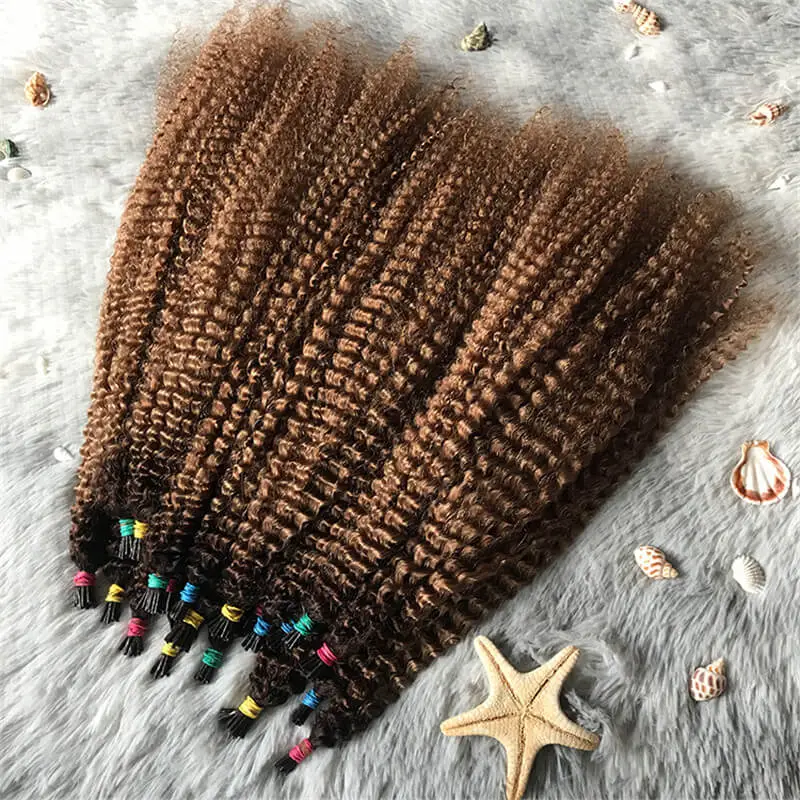 Wholesale Raw Indian Temple Human I Tip Afro Kinky Curly Micro Links Hair Extensions