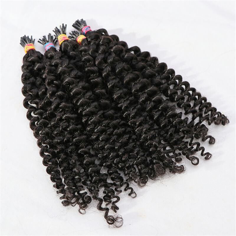 3A3B Kinky Curly Human Hair Wholesale India I Tip Hair Extension