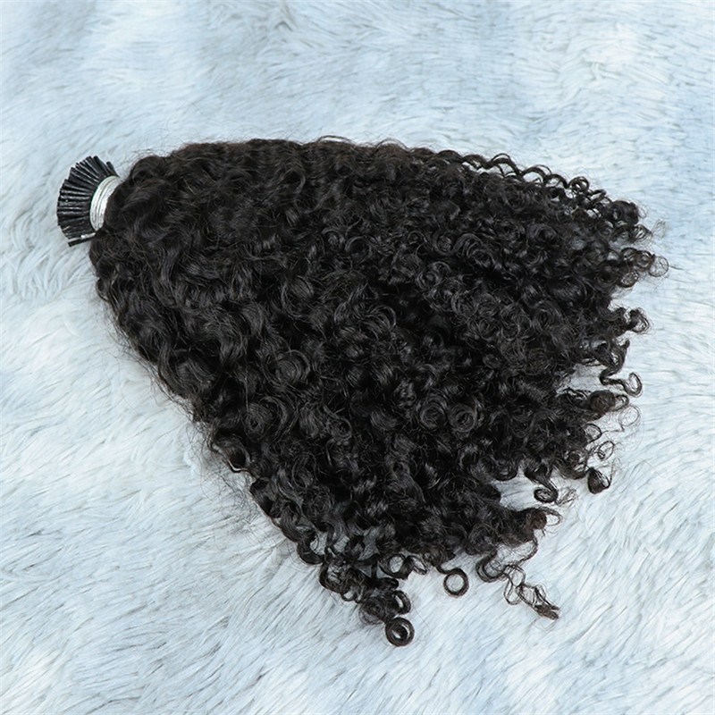 Wholesale Raw Indian Temple Human Hair Micro Links I Tip Kinky Curly Hair Extensions