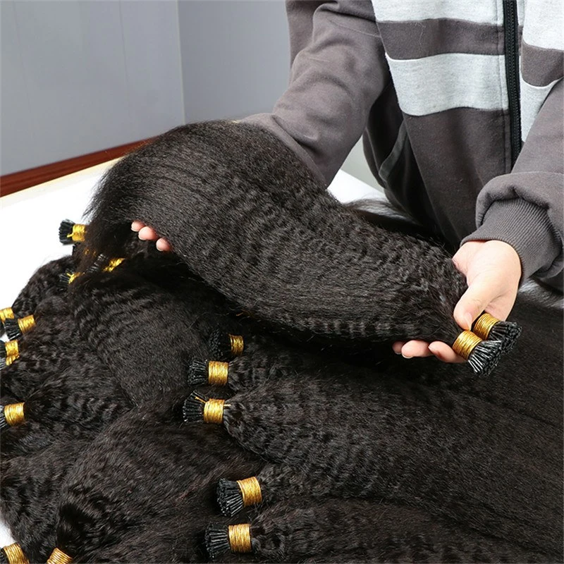 Wholesale Raw Indian Remy Hair I Tip Extensions Afro Kinky Straight 100 Human Hair Micro Links Extensions