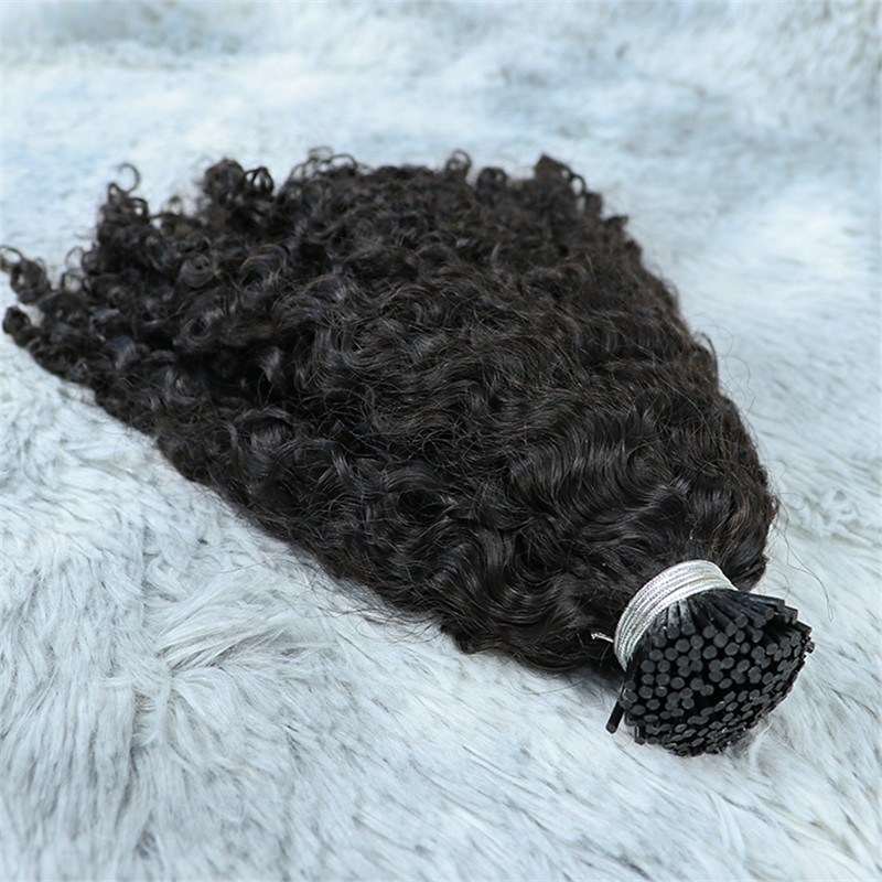 Wholesale Raw Indian Temple Human Hair Micro Links I Tip Kinky Curly Hair Extensions