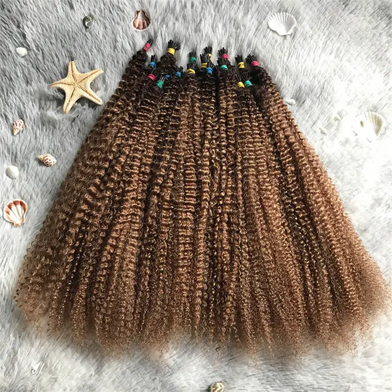 Wholesale Raw Indian Temple Human I Tip Afro Kinky Curly Micro Links Hair Extensions