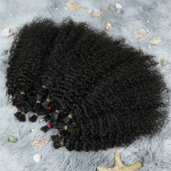 Full Cuticle Aligned Natural Black Keratin I Tip Hair Burmese Kinky Curly Hair Extensions