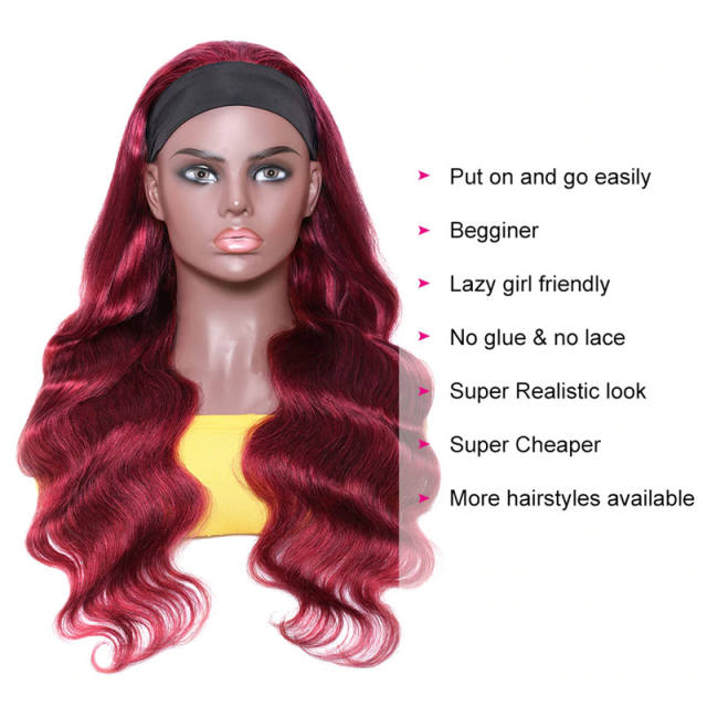 BURG Body Wave Headband Human Hair Wigs Full Machine Made Wig None Lace