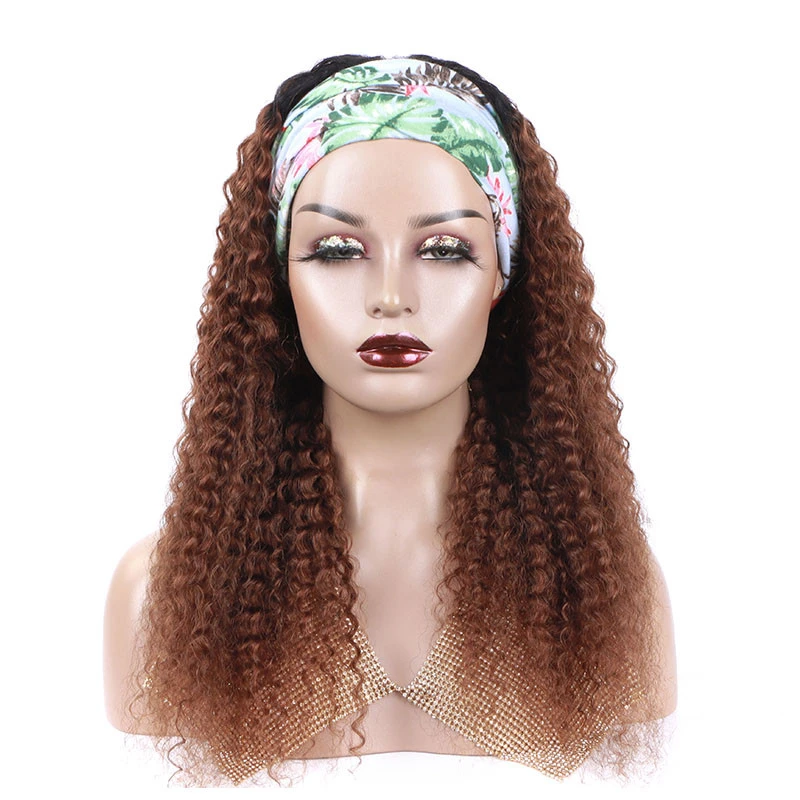 #4 Kinky Curly Headband Human Hair Wigs Full Machine Made Wig None Lace