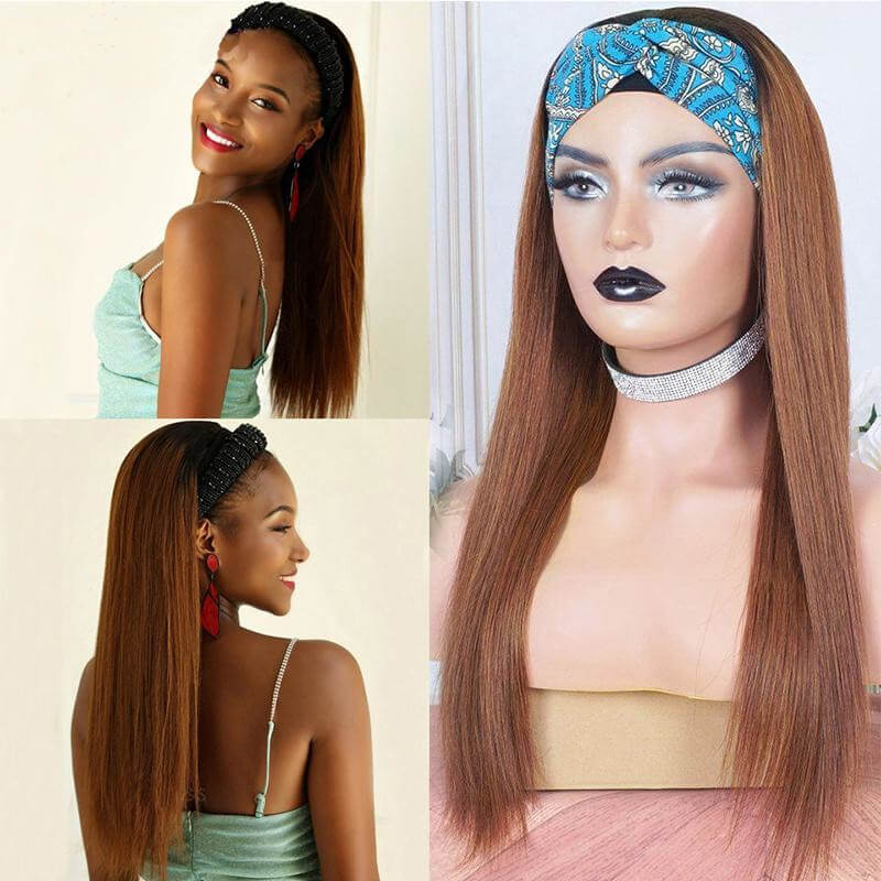 Ombre Straight Headband Human Hair Wigs T 1B/27 Full Machine none lace Wig