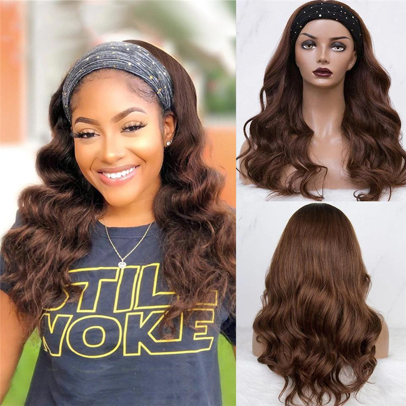 #4 Body Wave Headband Human Hair Wigs Full Machine Made None Lace Wig