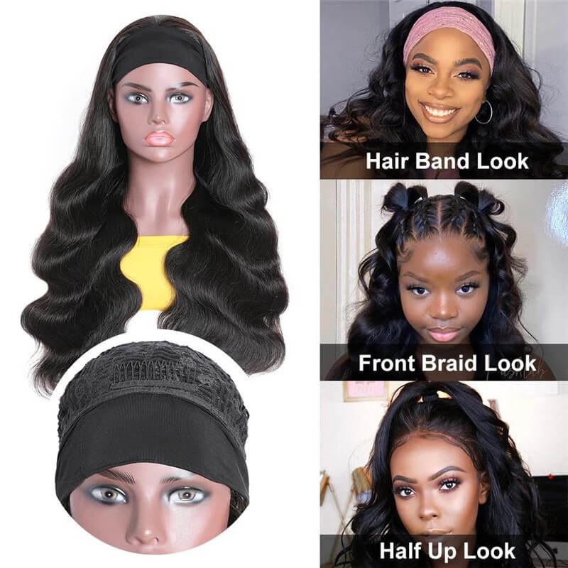 Headband Human Hair Wig Glueless Body Wave Machine Made Non-Lace Wigs head bands