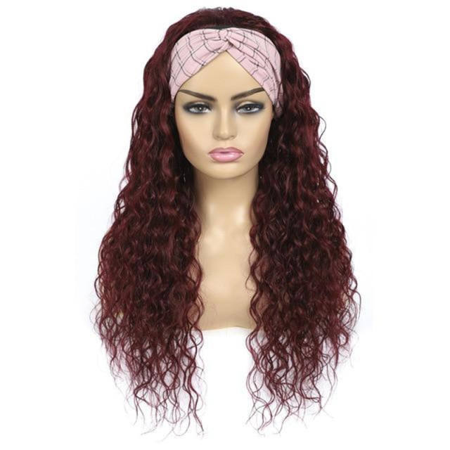 99J RedWine Brazilian Straight Headband Wigs Straight Human Hair Wigs None Lace Full Machine Made Wigs 150% Density