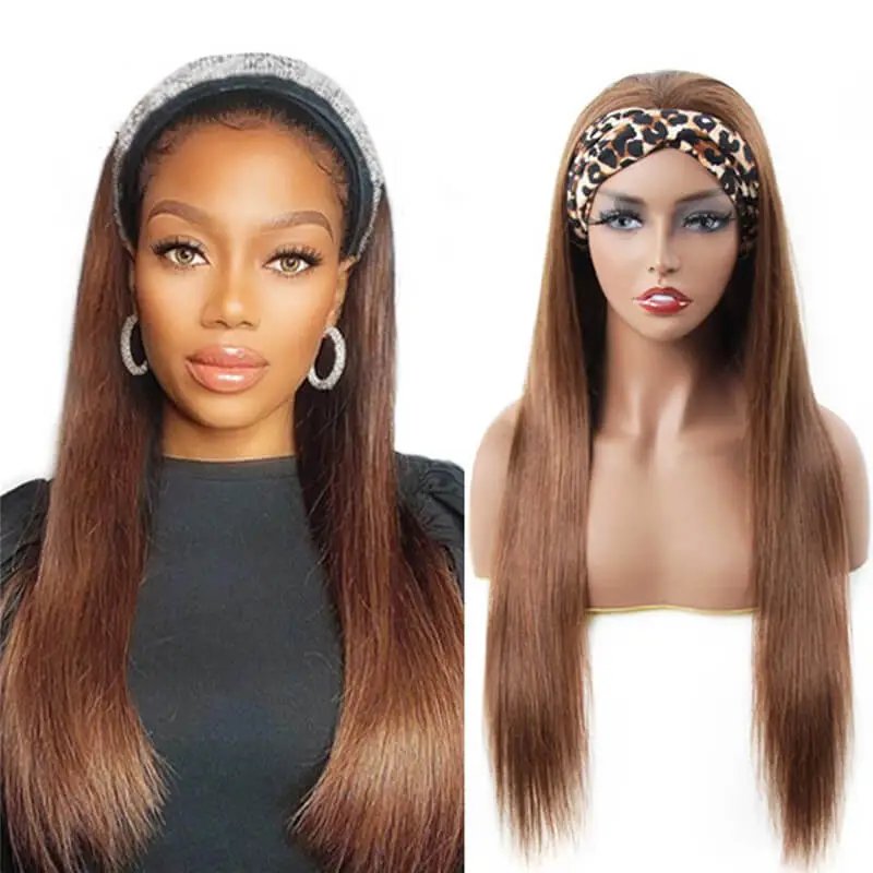 #4 Straight Headband Human Hair Wigs Full Machine Made Wig None Lace