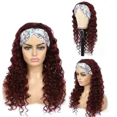 99J RedWine Brazilian Straight Headband Wigs Straight Human Hair Wigs None Lace Full Machine Made Wigs 150% Density