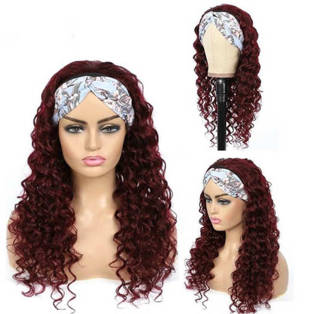 99J RedWine Brazilian Straight Headband Wigs Straight Human Hair Wigs None Lace Full Machine Made Wigs 150% Density