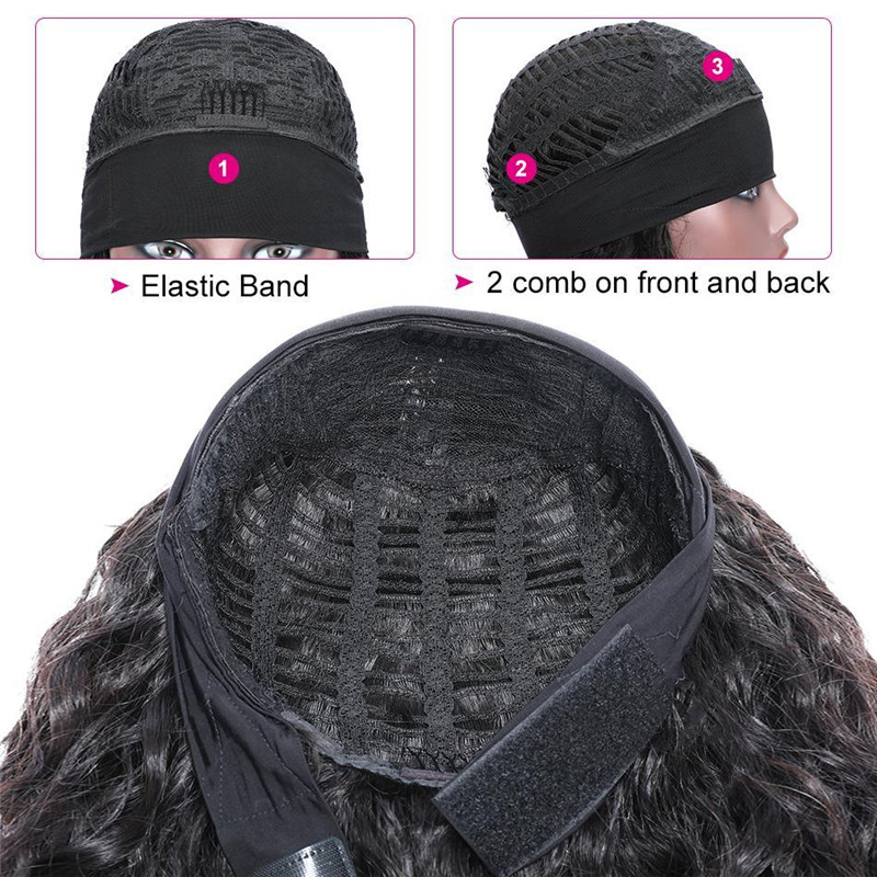 Headband Human Hair Wig Glueless Yaki Straight Machine Made Non-Lace Wigs