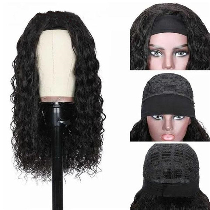 Loose Wave Human Hair Headband Wigs Machine Made Wig Natural Color None Lace